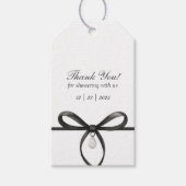パール付きブラックリボン オールドマネースタイルのウェディングシャワー ギフトタグ (正面)