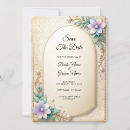 パール付き装飾花枠 Save The Date セーブザデート