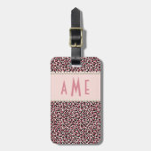 パール入りピンクのヒョウモノグラムのプリント ラゲッジタグ (正面縦)