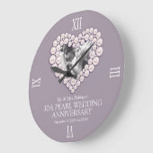 パール写真ハート30結婚周年カスタム記念 ラージ壁時計 (傾斜)