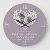 パール写真ハート30結婚周年カスタム記念 ラージ壁時計 (正面)