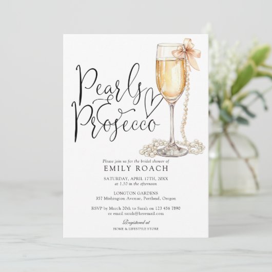 パール及びプロセッコエレガントブライダルシャワー 招待状 (スタンド正面)