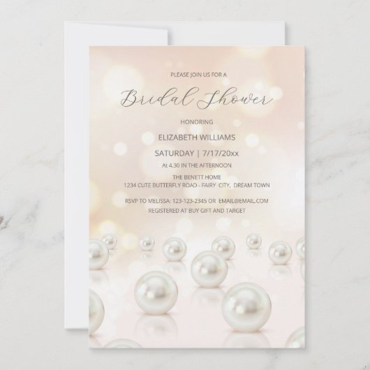 パール反射クリーム ブライダルシャワー 招待状 (正面)