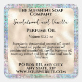 パール箔ホログラフィックグリッターローラボトルラベル スクエアシール (正面)