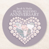パール結婚の記念日ハート写真コースター ラウンドペーパーコースター (正面)