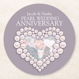 パール結婚の記念日ハート写真コースター ラウンドペーパーコースター