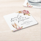 パール花びら&プロセッコフローラブライダルシャワー スクエアペーパーコースター (アングル)