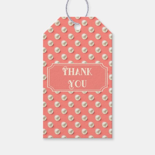 パール詳細付きカスタム コーラル サンクス ギフト タグ (正面)