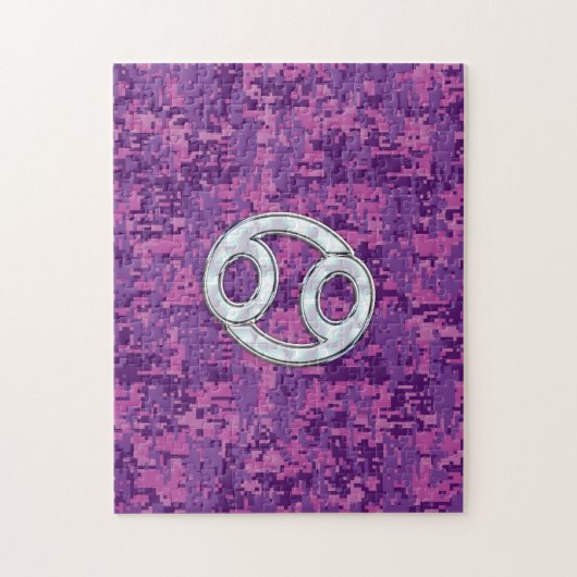 パール調癌〔占星術の〕十二宮図標識オンデジタル迷彩柄 ジグソーパズル (縦)