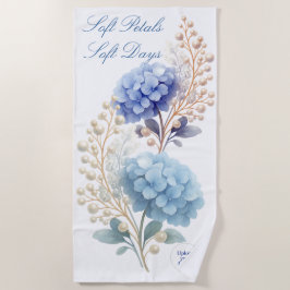 パール赤面パウダーブルーアジサイの水彩 ビーチタオル
