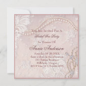 パール赤面ピンクレースブライダルティーパーティの招待状 招待状 (裏面)