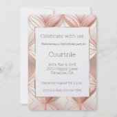 パール赤面ピンクローズ金ゴールド抽象芸術21st誕生日 招待状 (正面)