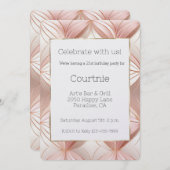 パール赤面ピンクローズ金ゴールド抽象芸術21st誕生日 招待状 (正面/裏面)