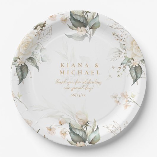 パール赤面フローラエレガンス縁ど結婚スID989 ペーパープレート (正面)