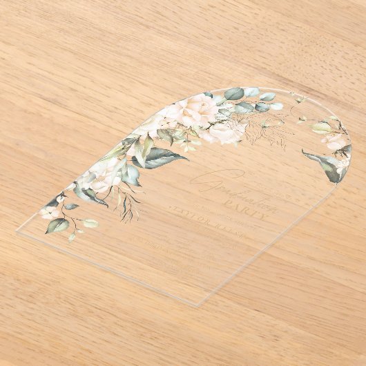 パール赤面フローラ卒業アーチID989 アクリル招待状 (レイダウン)