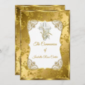 パール金ゴールドホワイトクロスホーリー聖餐式バラダマスク 招待状 (正面/裏面)