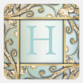 パール金ゴールド格子モノグラム封筒用シール スクエアシール (正面)