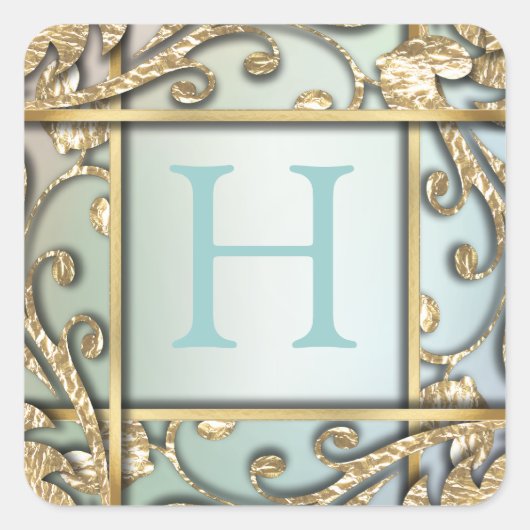 パール金ゴールド格子モノグラム封筒用シール スクエアシール (正面)