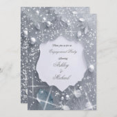 パール銀婚約パーティグリッターシークイン 招待状 (正面/裏面)