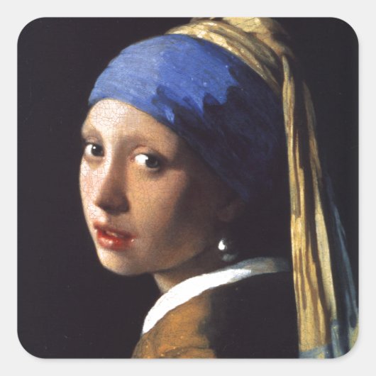 パール・イヤリングを持つ女の子、by Vermeer スクエアシール (正面)