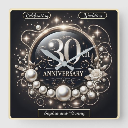 パール・エレガンス:30周年記念 スクエア壁時計 (正面)