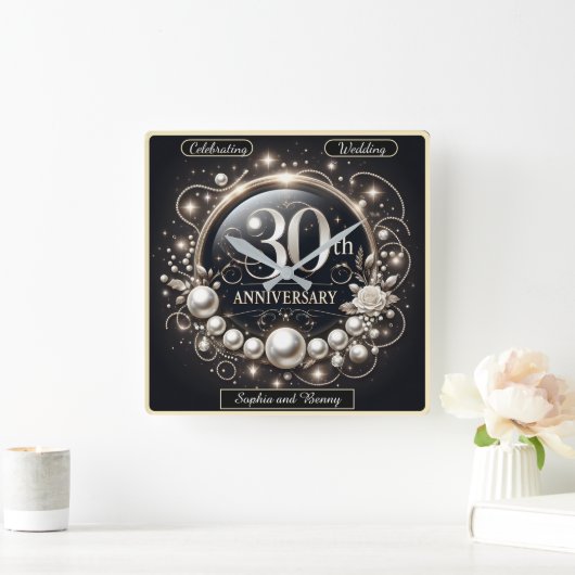 パール・エレガンス:30周年記念 スクエア壁時計 (ホーム)