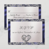 パール、エレガントブルーリボンとスパークル 出欠カード (正面/裏面)