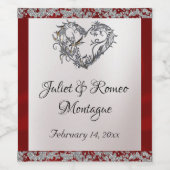 パール、エレガントレッドリボン、スパークル ワインラベル (シングルラベル)