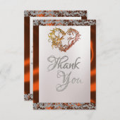 パール、エレガント銅リボン、スパークル サンキューカード (正面/裏面)