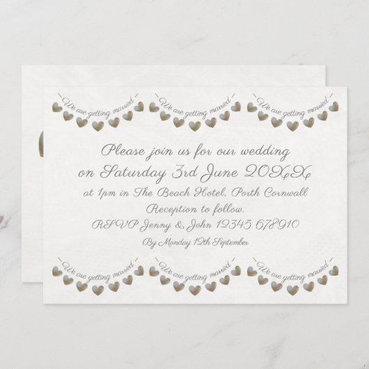 パール&クリームレースハートバンティンビンテージウェディング 招待状 (正面/裏面)