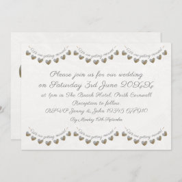 パール&クリームレースハートバンティンビンテージウェディング 招待状