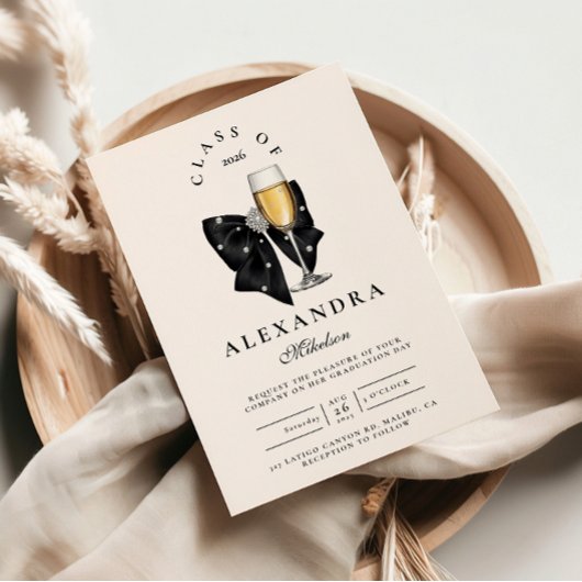 パール シャンパングラス 卒業式 招待状