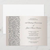 パール シルバー ボーダー 25周年パーティー 招待状 (正面/裏面)