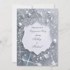 パール シルバー 婚約パーティー グリッター シークインズ 招待状