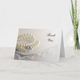 パール、ダイヤモンドリングや輪、ブルーレース結婚の感謝 サンキューカード