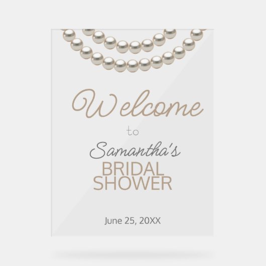 パール ネックレス ブライダル シャワー ウェルカム アクリルサイン (正面)