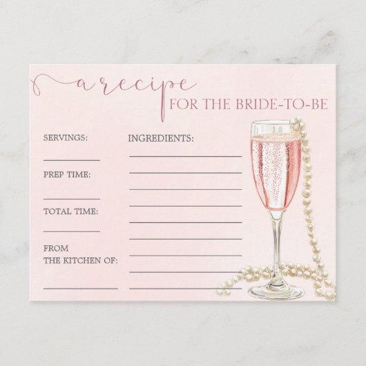 パール&ピンクプロセッコブライダルシャワーレシピカード エンクロージャーカード (正面)