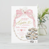 パール&ピンクボウブライダルシャワーオイスター 招待状 (スタンド正面)