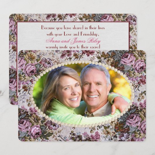 パール フレームとタペストリー 誓いの更新 招待状 (正面/裏面)