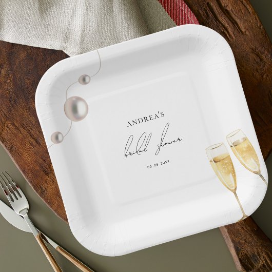 パール&プロセッコシャンパーニュテーマブライダルシャワー ペーパープレート