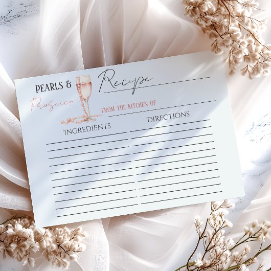 パール&プロセッコピンクブライダルシャワーレシピカード