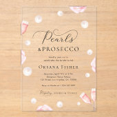 パール&プロセッコピンク透明ブライダルシャワー アクリル招待状 (正面)