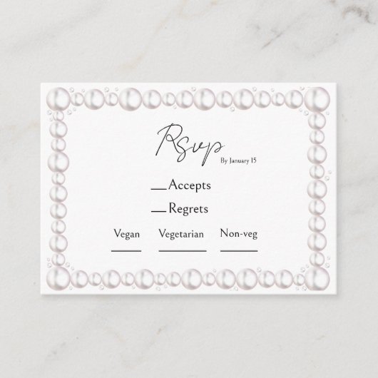 パール&プロセッコブライダルシャワーの食事の選択&rsvp エンクロージャーカード (正面)