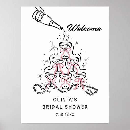 パール&プロセッコブライダルシャワーウェルカムサインポステ ポスター (正面)