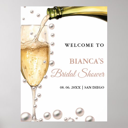 パール&プロセッコブライダルシャワーウェルカムサイン ポスター (正面)