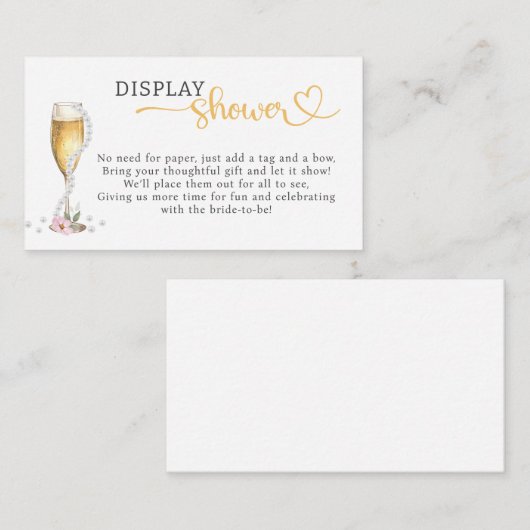 パール&プロセッコブライダルシャワーディスプレイシャワー エンクロージャーカード (正面/裏面)