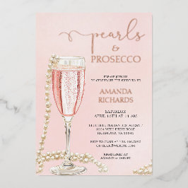 パール&プロセッコブライダルシャワーバラ金ゴールド 箔招待状