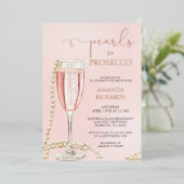 パール&プロセッコブライダルシャワーバラ金ゴールド 箔招待状 (立ち正面)