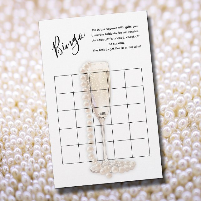 パール&プロセッコブライダルシャワービンゴゲーム (Pearls & Prosecco Bingo Game, 5.5" x 8.5" light weight sheets)