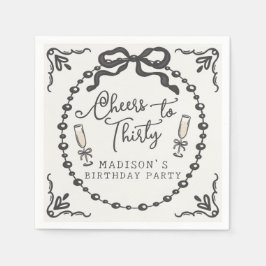 パール&プロセッコブラックコケットボウ誕生日 スタンダードカクテルナプキン